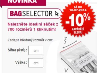 Nový vyhledávač rozměrů sáčků Bagselector a -10% na sáčky